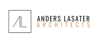 The logo for Anders Lasater Architects, featuring a minimalist square with the initials "AL" on the left and the company name in black and orange text on the right.