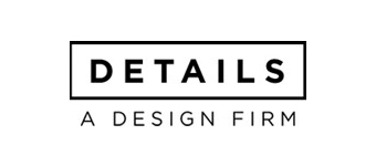 The logo features the word "DETAILS" in bold, uppercase letters within a rectangular border, and below it, the text "A DESIGN FIRM" in smaller, uppercase letters.