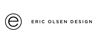 The logo features a lowercase "e" inside a circle on the left, with the text "ERIC OLSEN DESIGN" in uppercase, black, sans-serif font to the right.