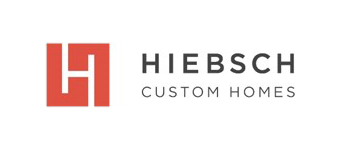 The logo features a red square with a stylized white "H" on the left, and the text "HIEBSCH CUSTOM HOMES" in black, modern, sans-serif font on the right.