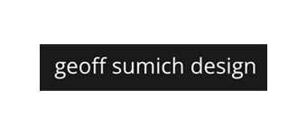 The logo features a black rectangular background with the text "geoff sumich design" in lowercase white sans-serif font centered within it.