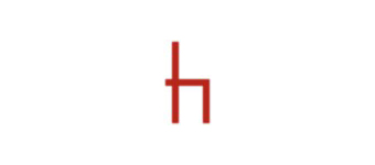 The logo features a minimalist design with a lowercase "h" in red, composed of simple, straight lines on a white background.