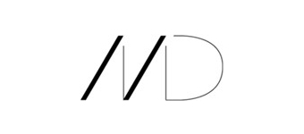 A minimalist logo featuring the letters "MD" with a black slash through the "M" and an outline of the "D" in black, on a white background.